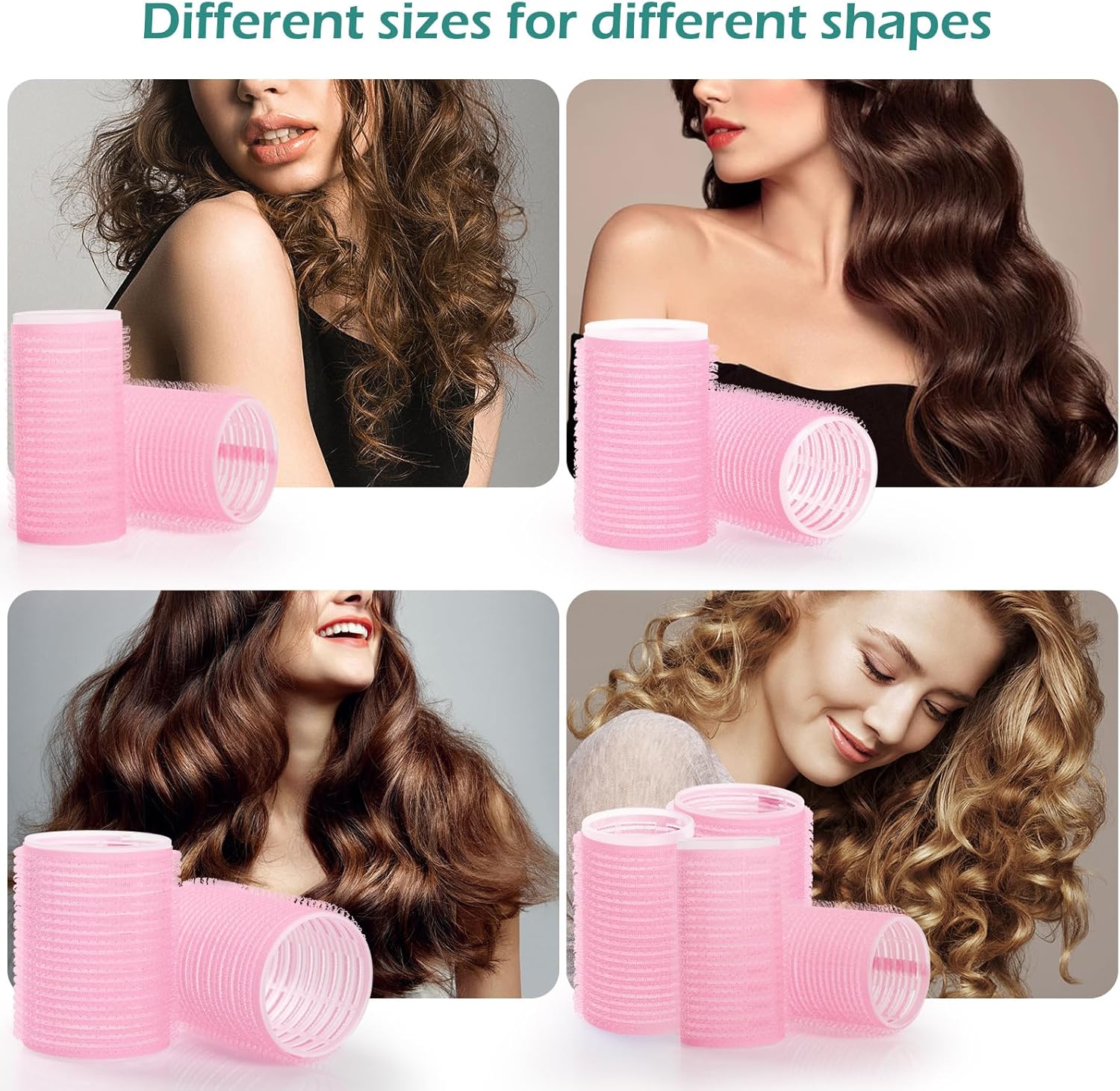 GeeRic - bigoudis auto-agrippants - lot de 33 - sans chaleur, pinces, peigne, rose