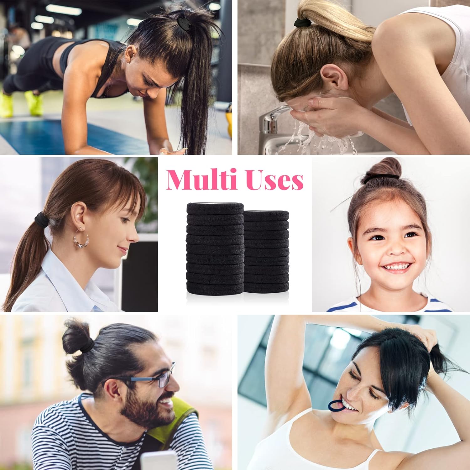 Elastique cheveux - lot de 50 - 8 mm - coton épais sans couture, mixte