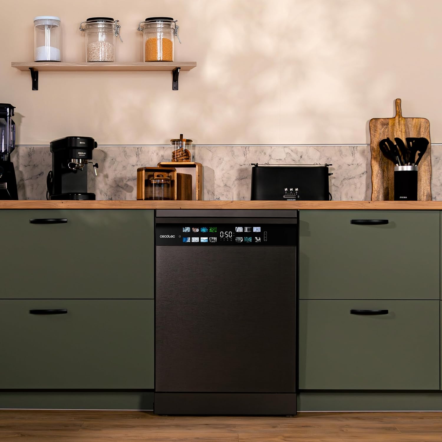 Cecotec - Bolero Aguazero 6700 Dark B - 60cm - 15 couverts, Classe B, moteur Inverter, Double Zone, Turbo Dry+