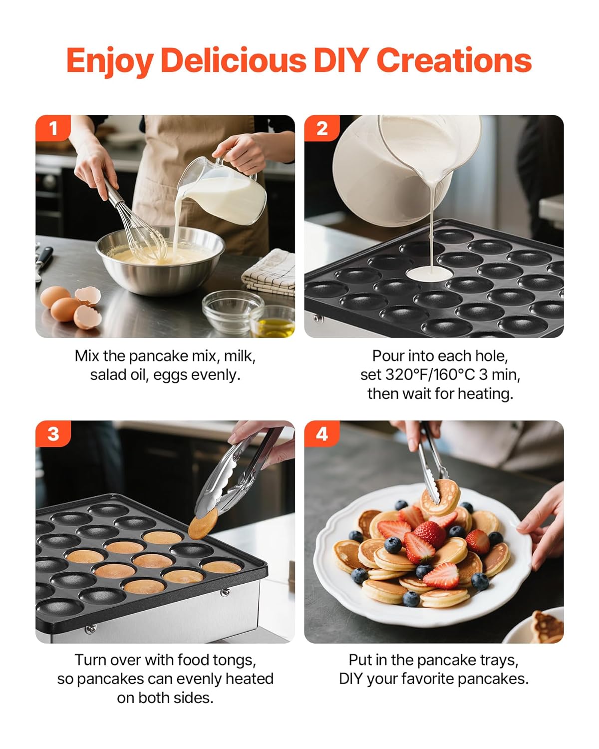 VEVOR - Mini crêpière 25pcs 43mm - inox, contrôle température