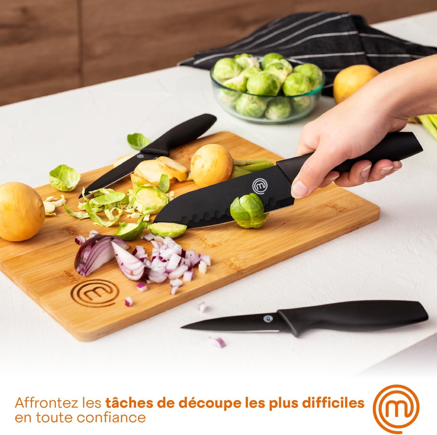MasterChef - Set Couteaux cuisine, 3 pièces, inox, antiadhésif, manche ergonomique