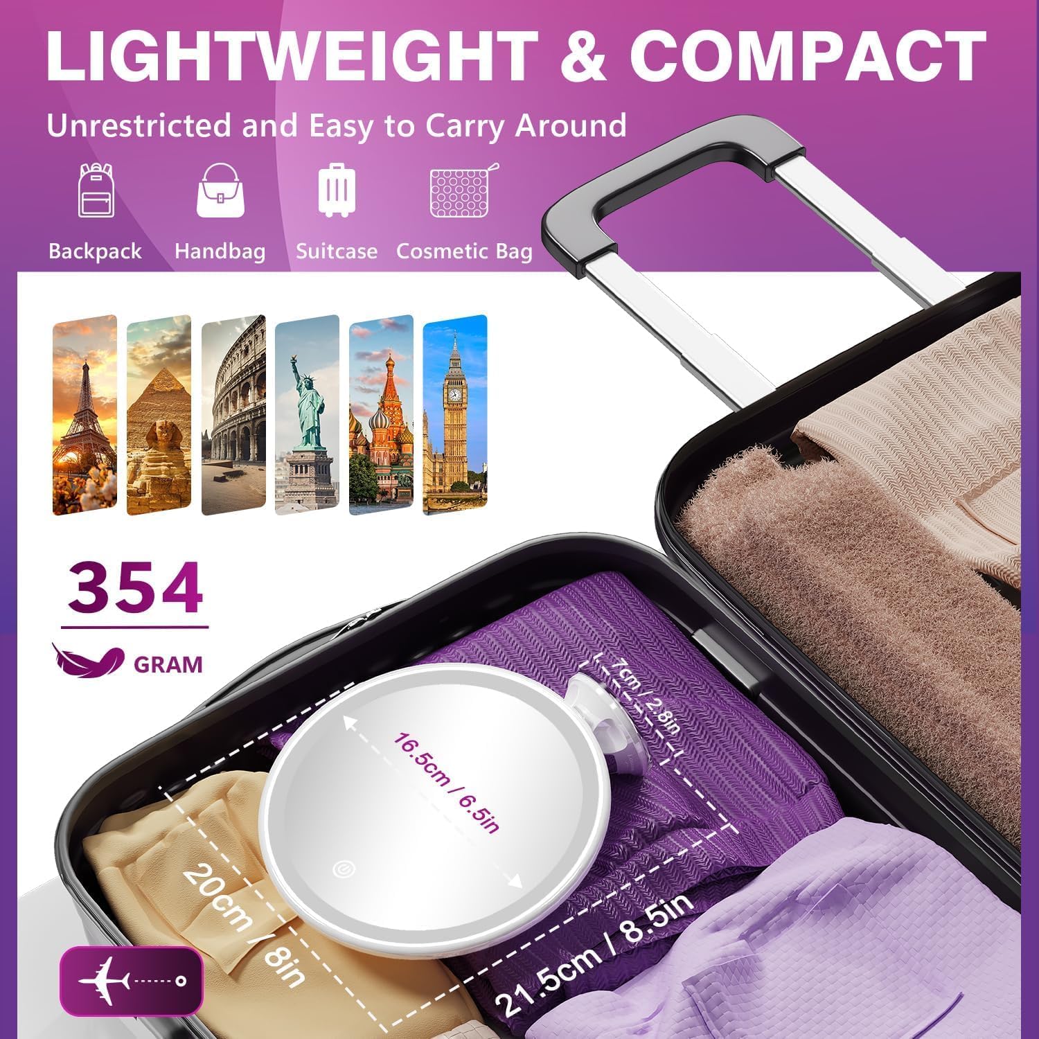 Auxmir - miroir grossissant 20x - LED, rechargeable, ventouse 360°