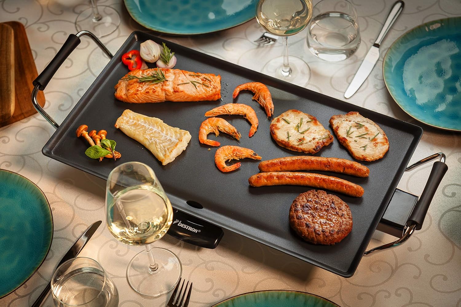 Bestron - Plancha électrique - 4 pers. - Température réglable, anti-adhésif