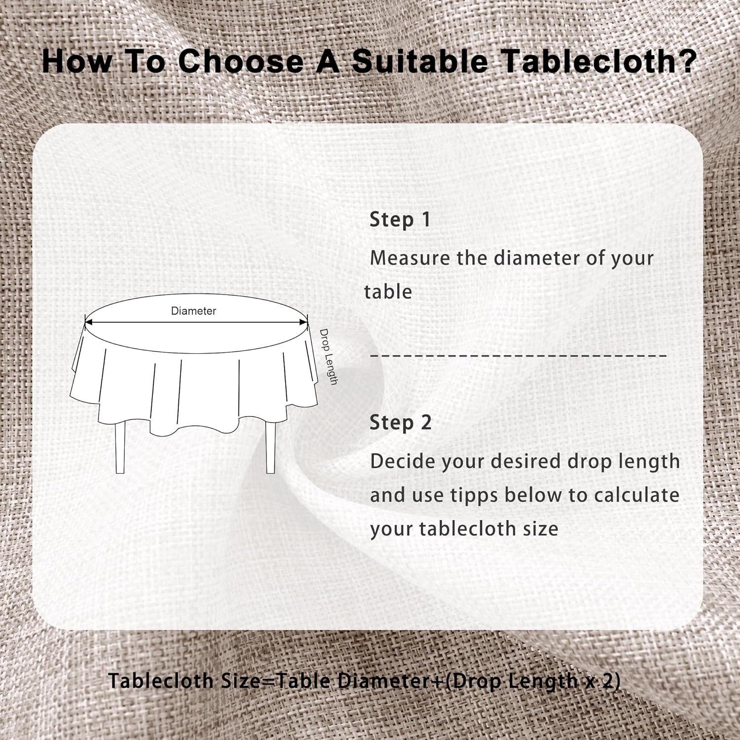 DWCN - nappe ronde Effet Lin - 140 cm - imperméable, anti-tache