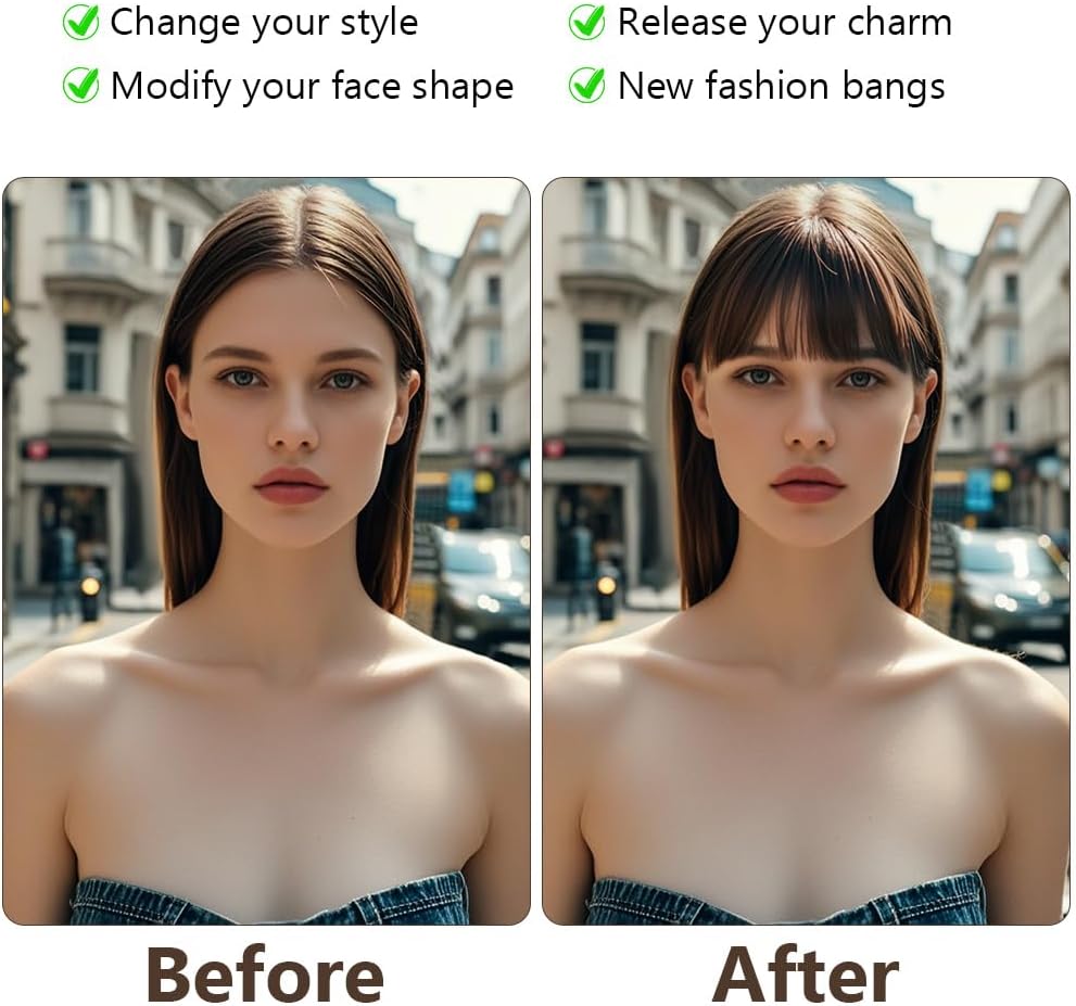 Postiche frange à clip synthétique, marron foncé, temples naturels