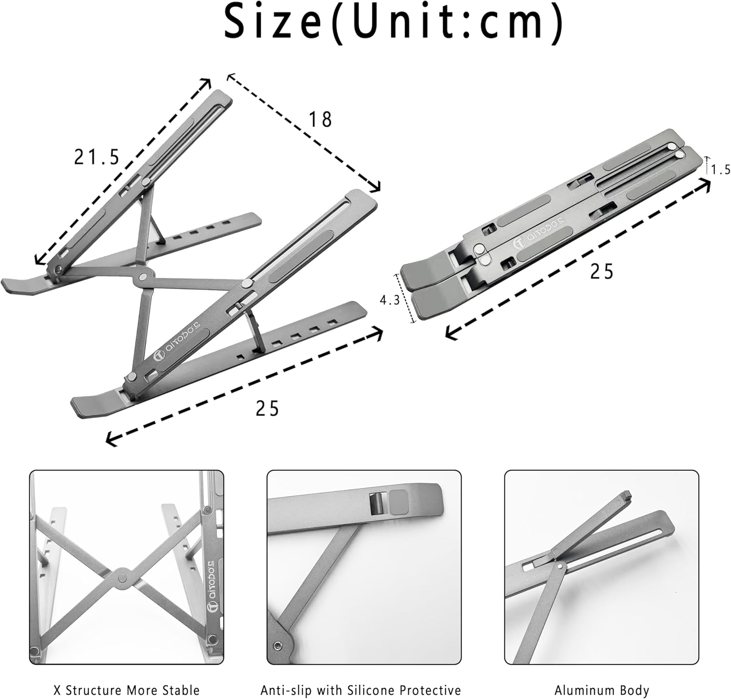 AiTodos - Support PC portable - aluminium léger, 6 réglages, ventilation, pliable - AiTodos®