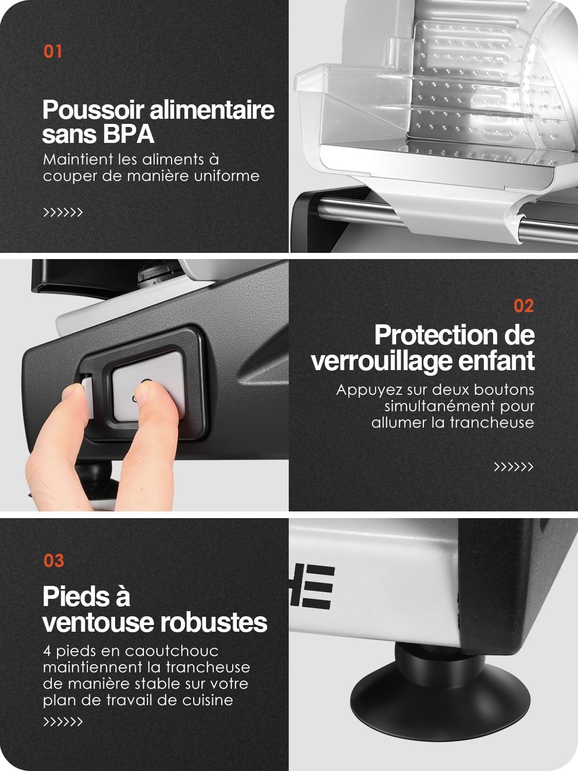 YASHE - trancheuse série SL-518 - 19cm, 250W, épaisseur réglable, sécurité, SL-518