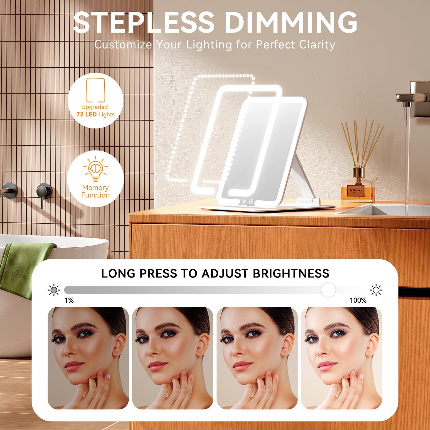 Auxmir - miroir maquillage rechargeable LED, 72 LED, écran tactile, blanc