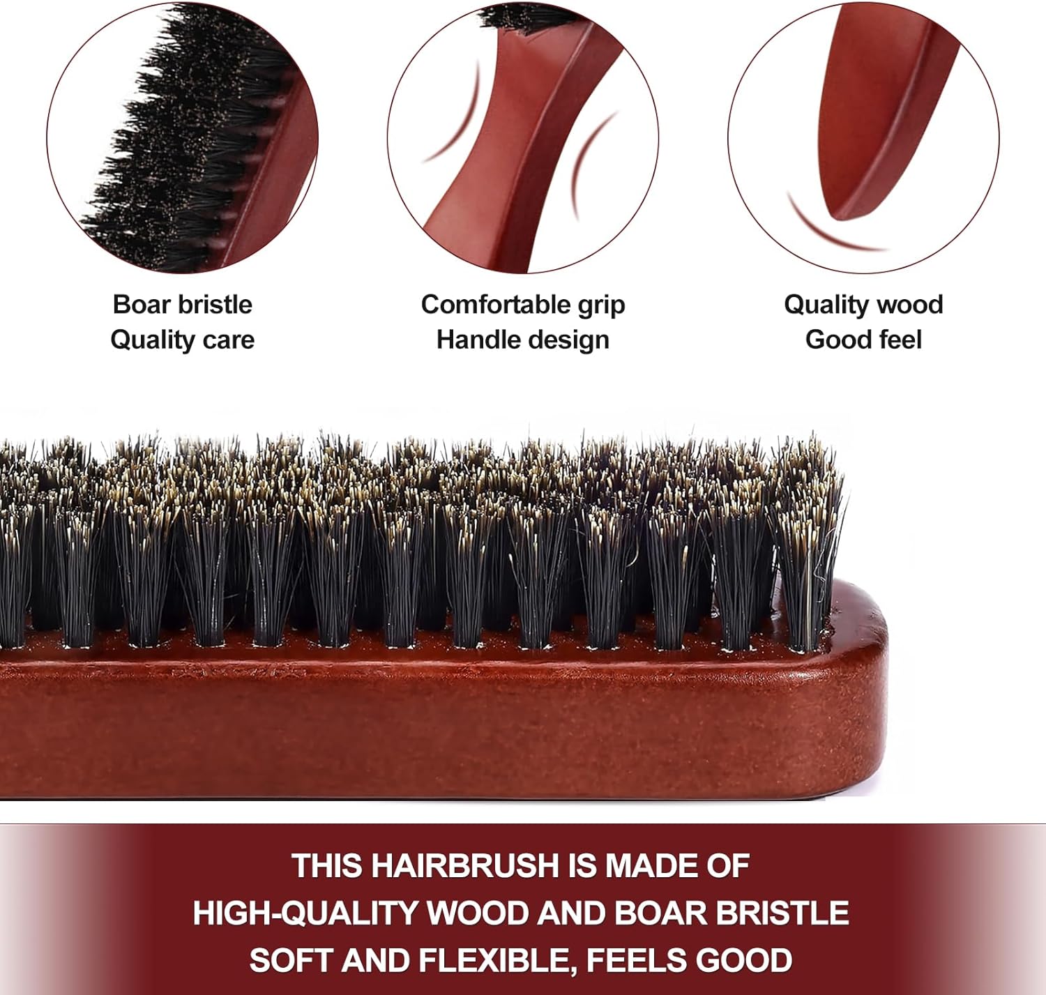 Brosse poils sanglier - cheveux/barbe - multi-types - spécial plaquage et chignon