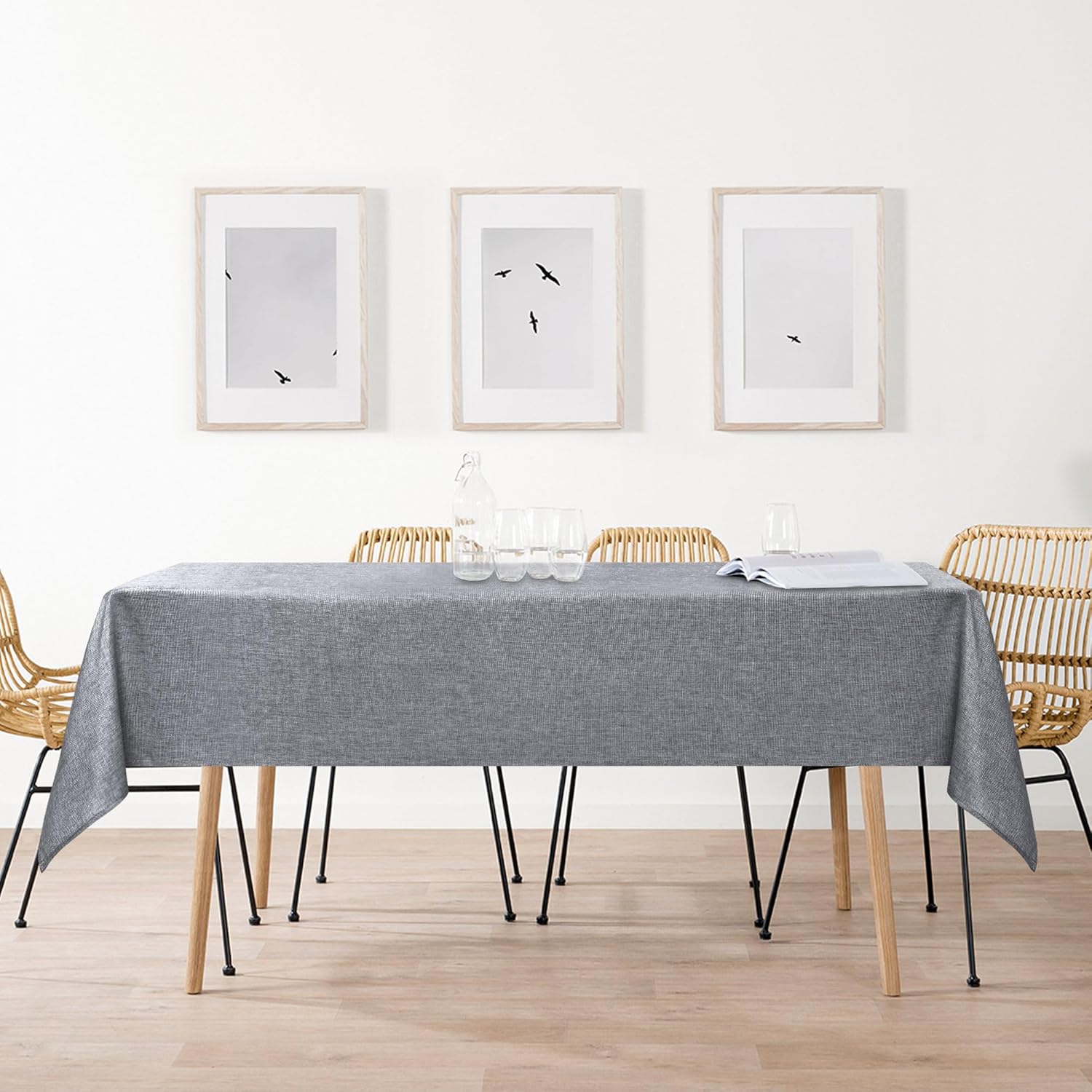 DWCN - Nappe lavable et imperméable - 135x180cm - aspect lin, anti-tache, gris