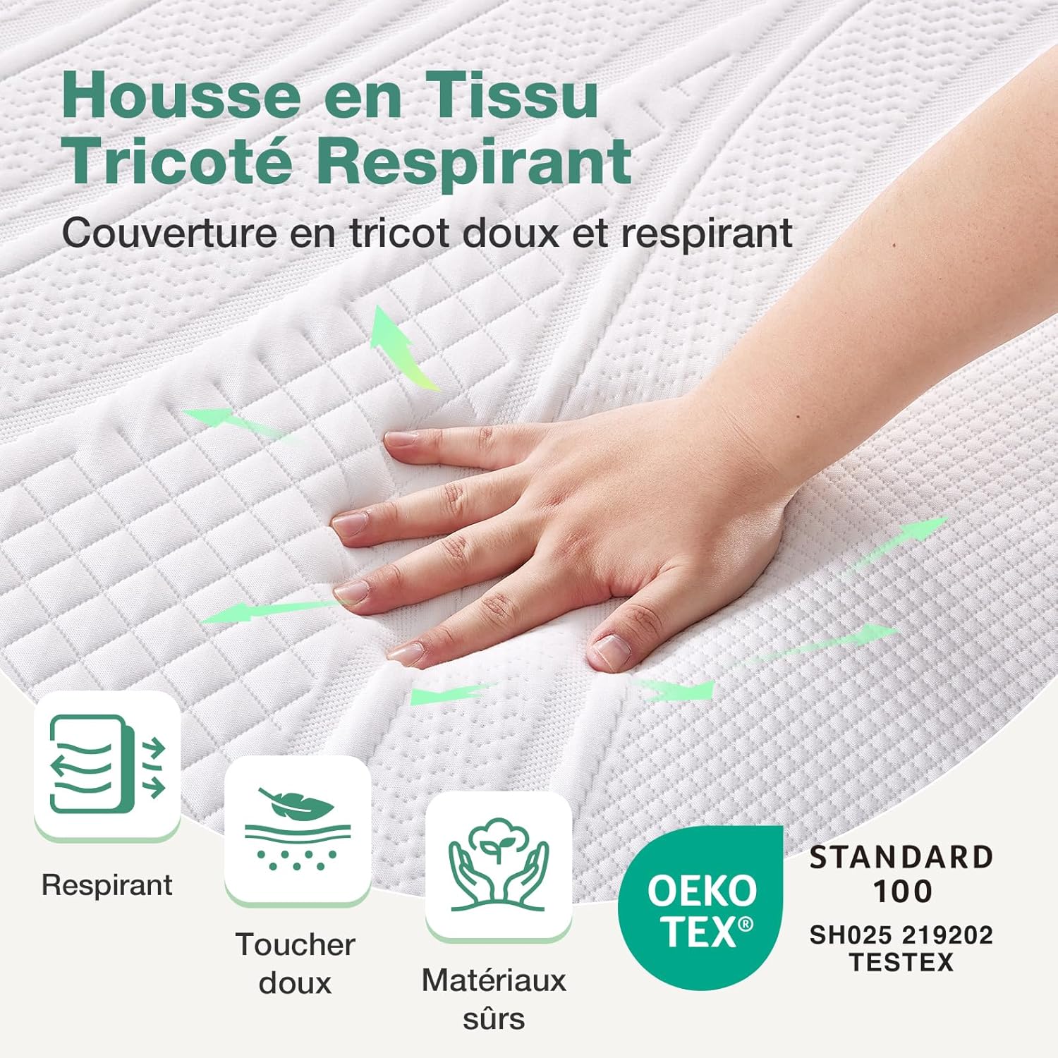 Novilla - surmatelas gel mémoire de forme - 80x200 cm - 7,5 cm épaisseur, déhoussable, antidérapant