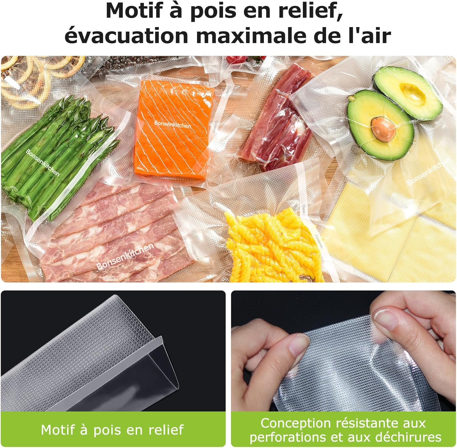 Bonsenkitchen - sacs sous vide rouleaux 20/25/28x300cm, sans BPA, VB3217