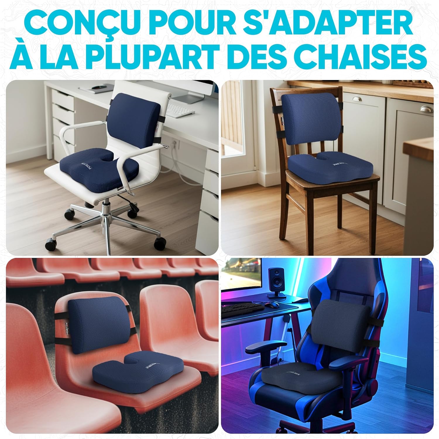 FORTEM - coussin lombaire/mousse mémoire - antidérapant - soutien dos et assise confort