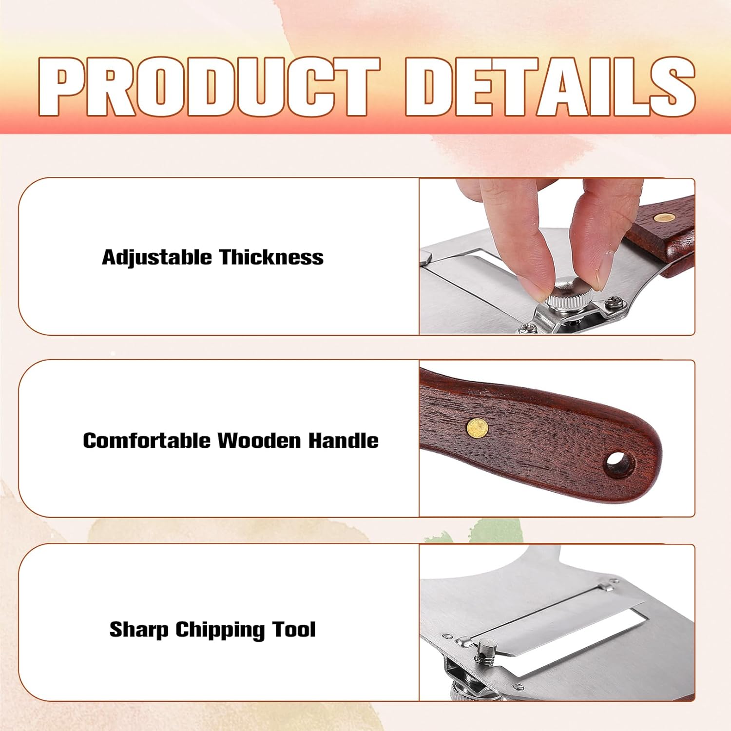 Trancheur de truffes - inox réglable, poignée bois, trou de suspension, pour fromage et chocolat