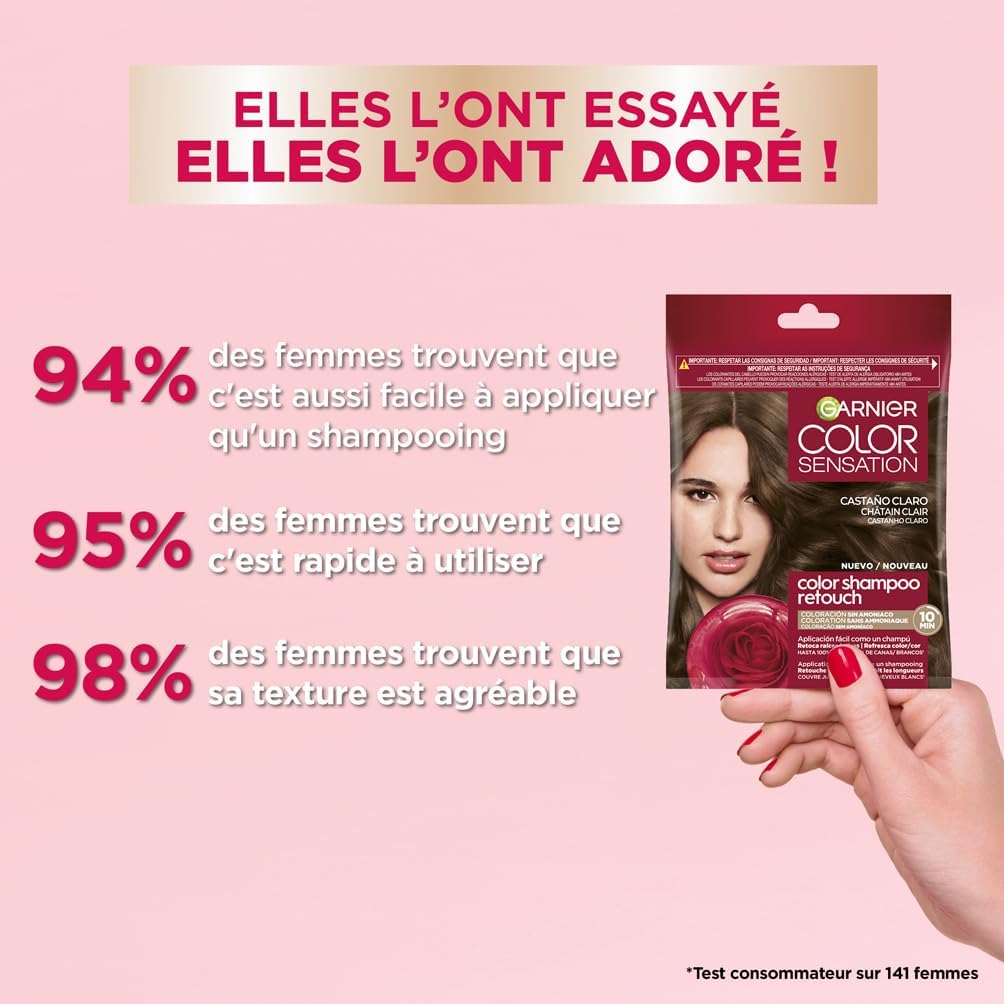 Garnier - Color Shampoo Retouch - noir, couverture 100% cheveux blancs, tenue 4 semaines