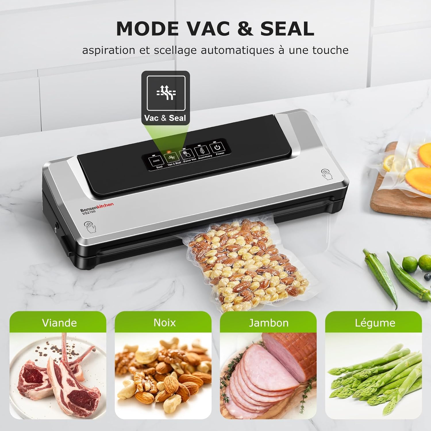 Bonsenkitchen - machine sous vide Y5 - compacte - 5 sacs inclus, mise sous vide facile