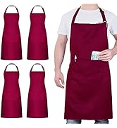 4 Pack Chef Tabliers, Noir Tablier avec 2 Poches, Etanche Réglable Tablier pour Homme Femme,Tabli...