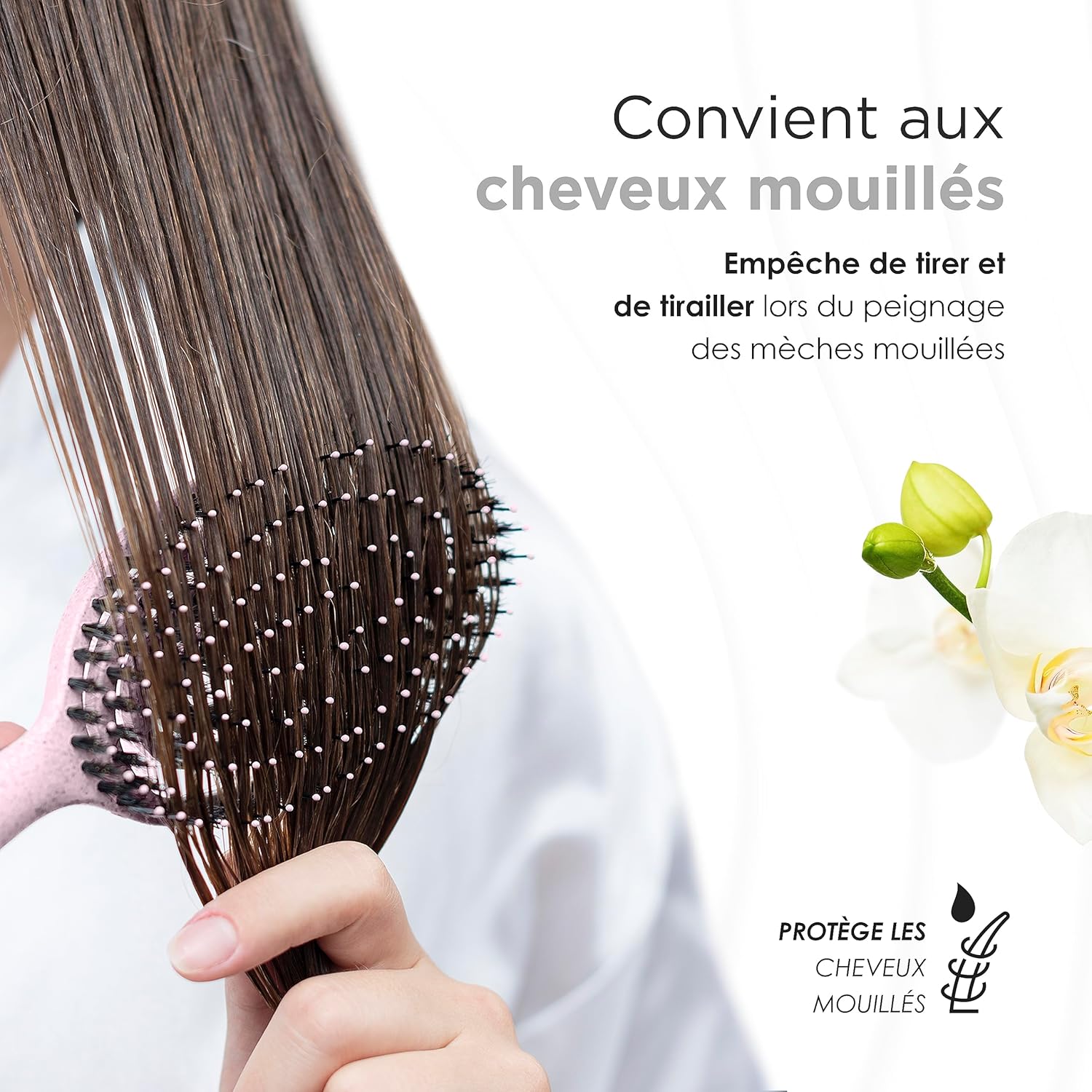 FABCARE - Brosse cheveux série innovante - poils sanglier, double ressort, styling sans douleur - Rose