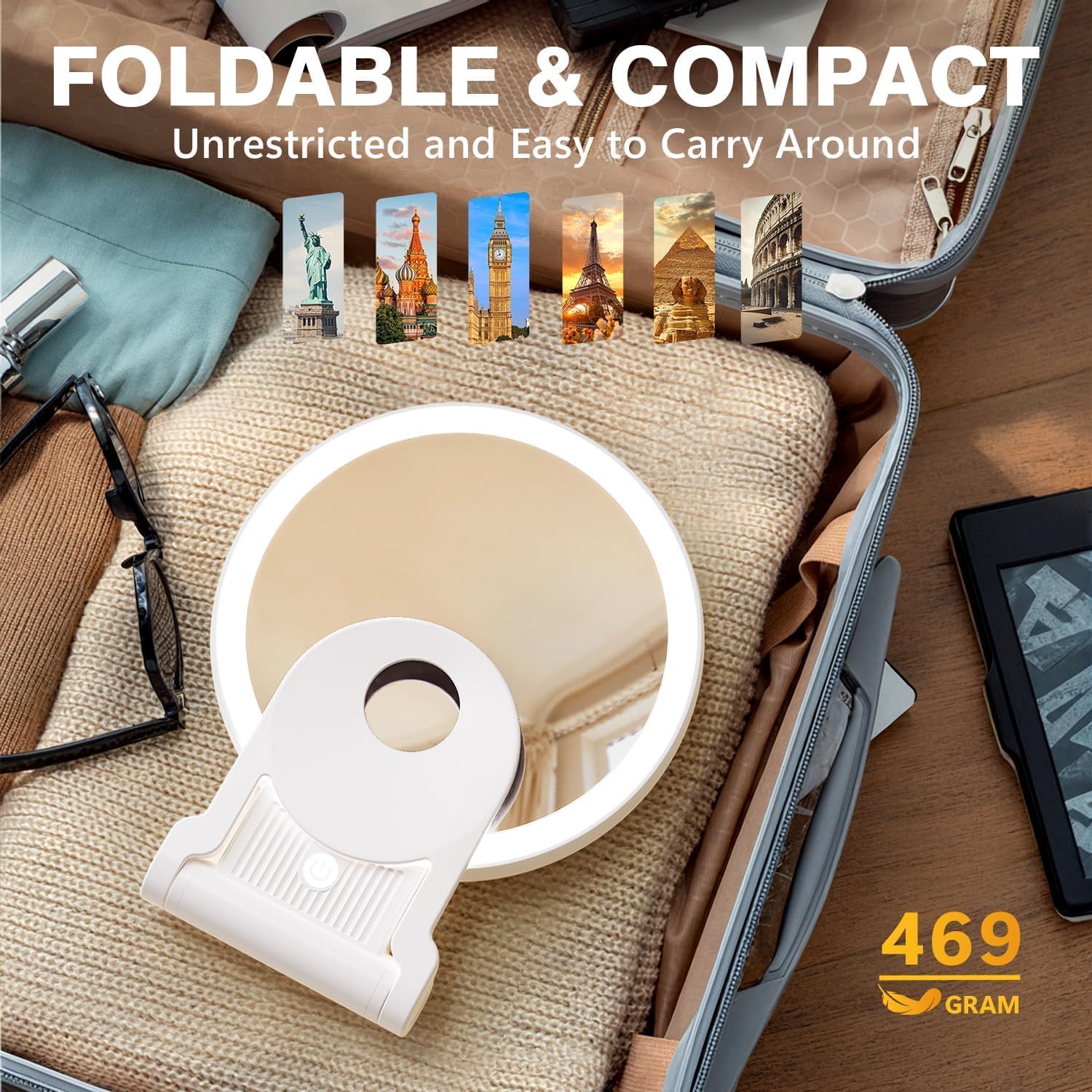 Auxmir - miroir double face, 20X/1X, LED, rechargeable, pliable, portable