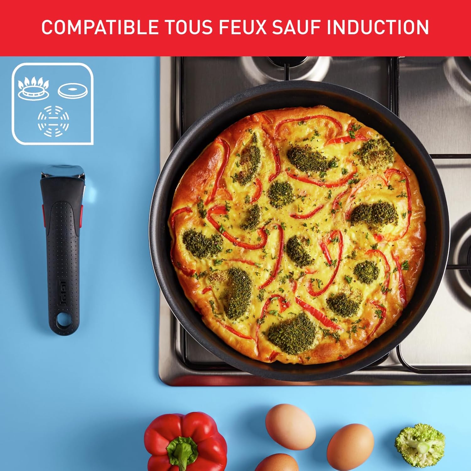 Tefal - Ingenio Easy Cook N Clean - 3 poêles 22/24/26 cm, poignée amovible, antiadhésif, sans induction, L1579002
