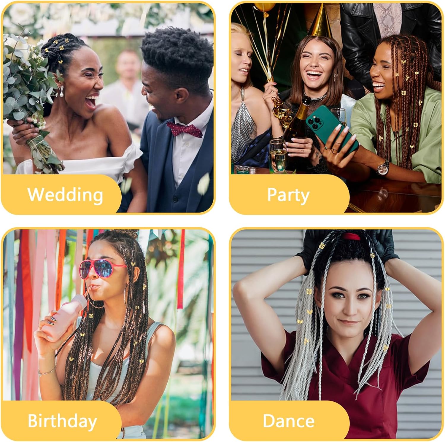 Bijoux cheveux - lot de 50 pièces dorées - accessoires tresse dreadlocks