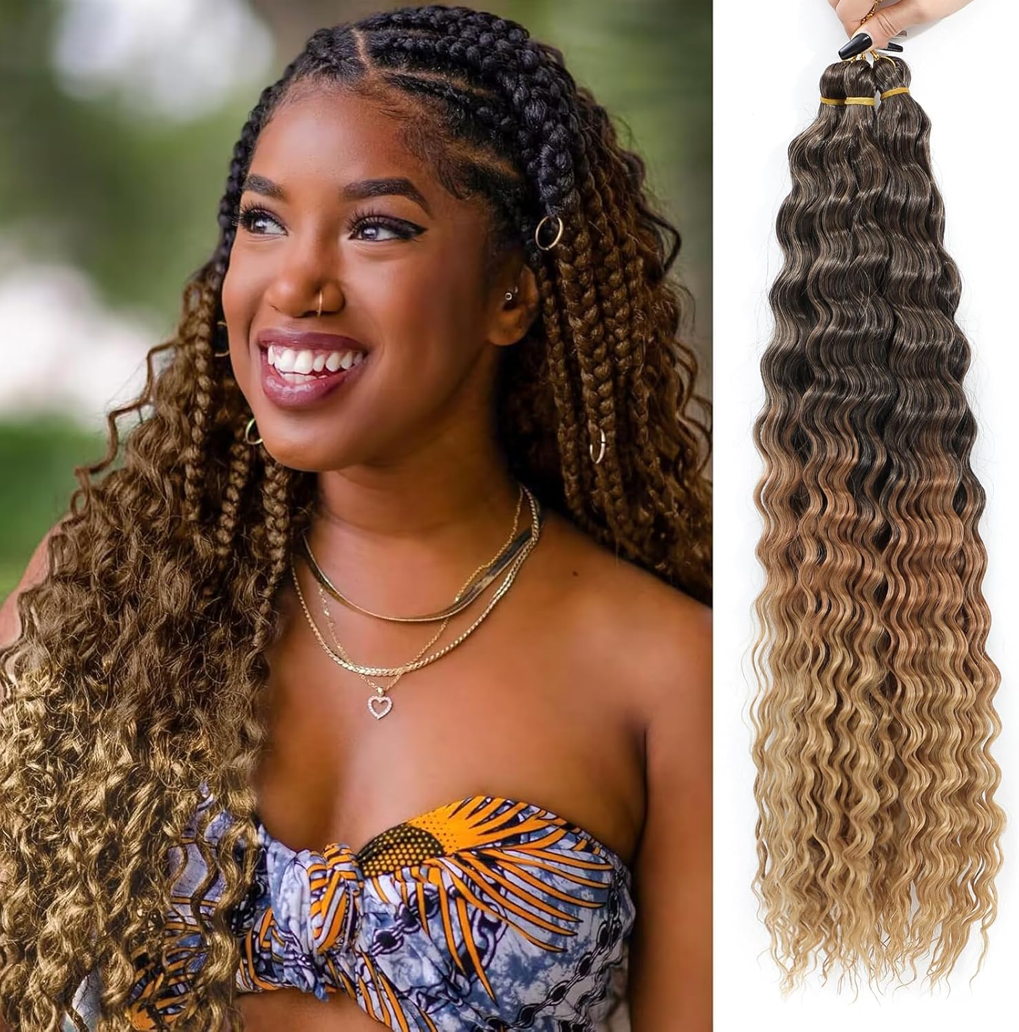 Extensions cheveux - Ocean Wave Deep Wave, 22 pouces, lot de 6, 1B/30/27#