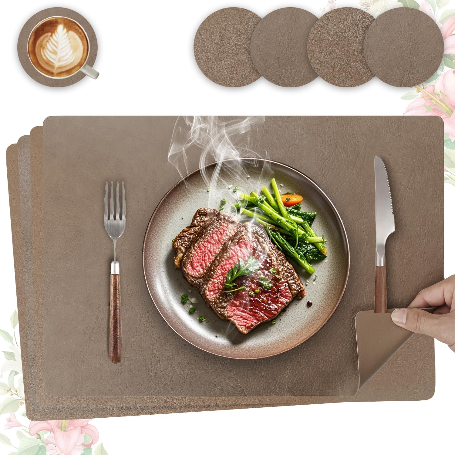 Set de table - lot de 4 en cuir PU - 43x30cm - lavables et antidérapants