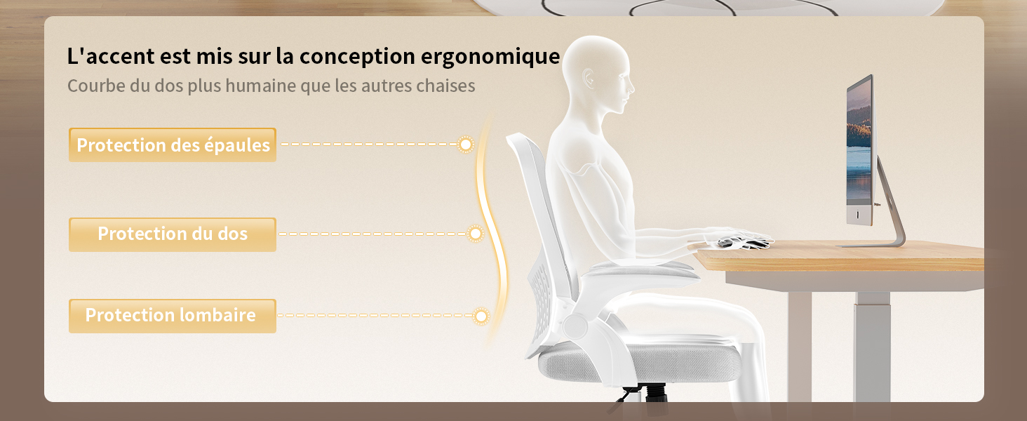 Schéma de configuration ergonomique du bureau montrant la posture et la disposition appropriées du bureau pour un confort et une productivité optimaux.