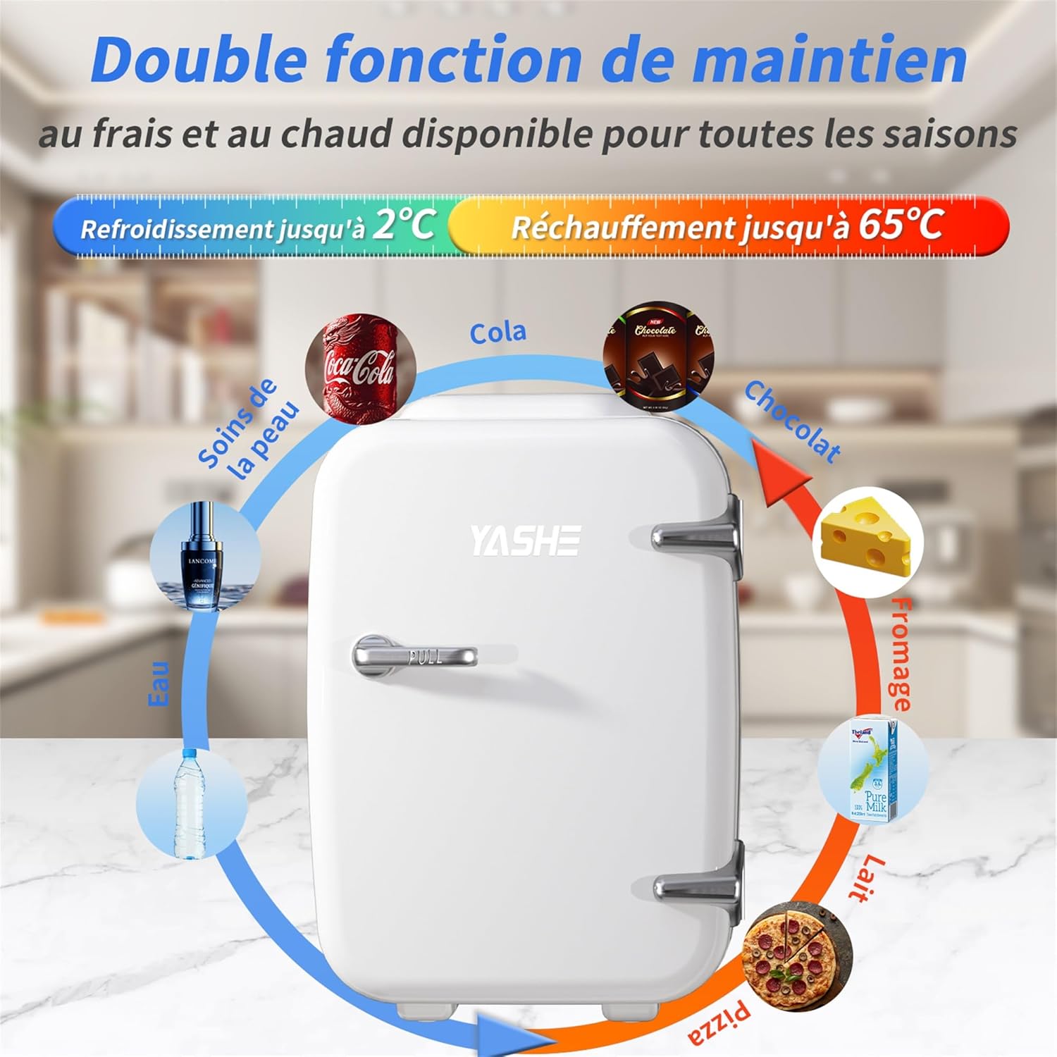 YASHE - Mini Frigo 4L - compact, 6 canettes, CA/CC, blanc