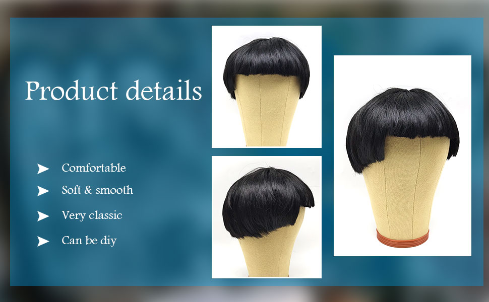 Le texte indique « Détails du produit ». Série d'images montrant des mouvements de la main et des gestes illustrant l'utilisation du produit sur fond bleu foncé.