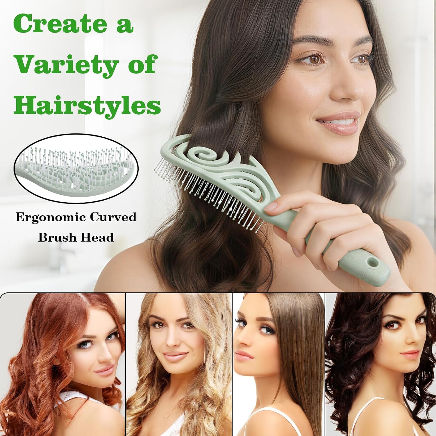 Brosse à cheveux démêlante - wet & dry - anti-casse/anti-statique - pour femme, homme, enfant, vert