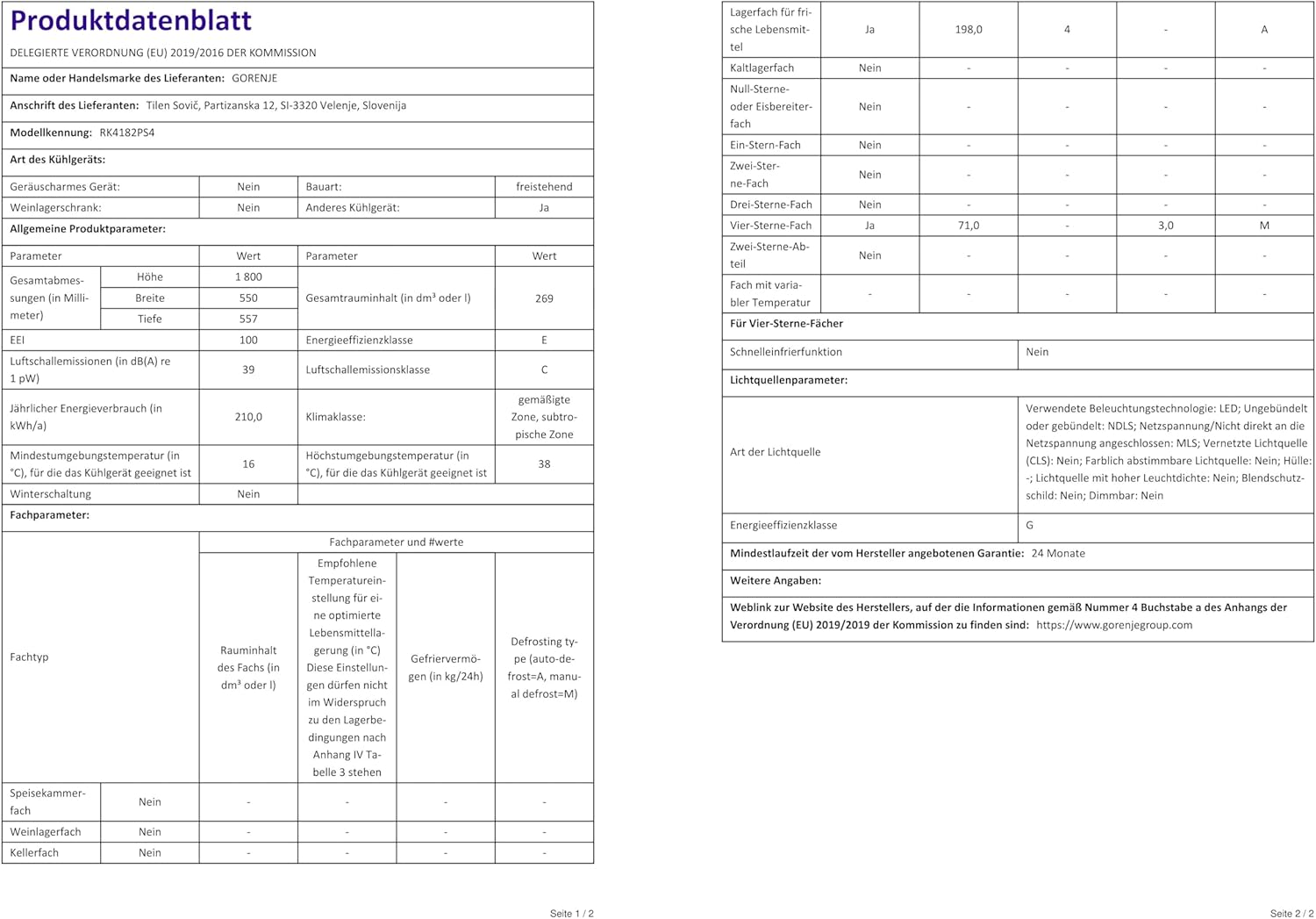 Gorenje - réfrigérateur-congélateur série RK - 269L, classe E, argent - RK4182PS4