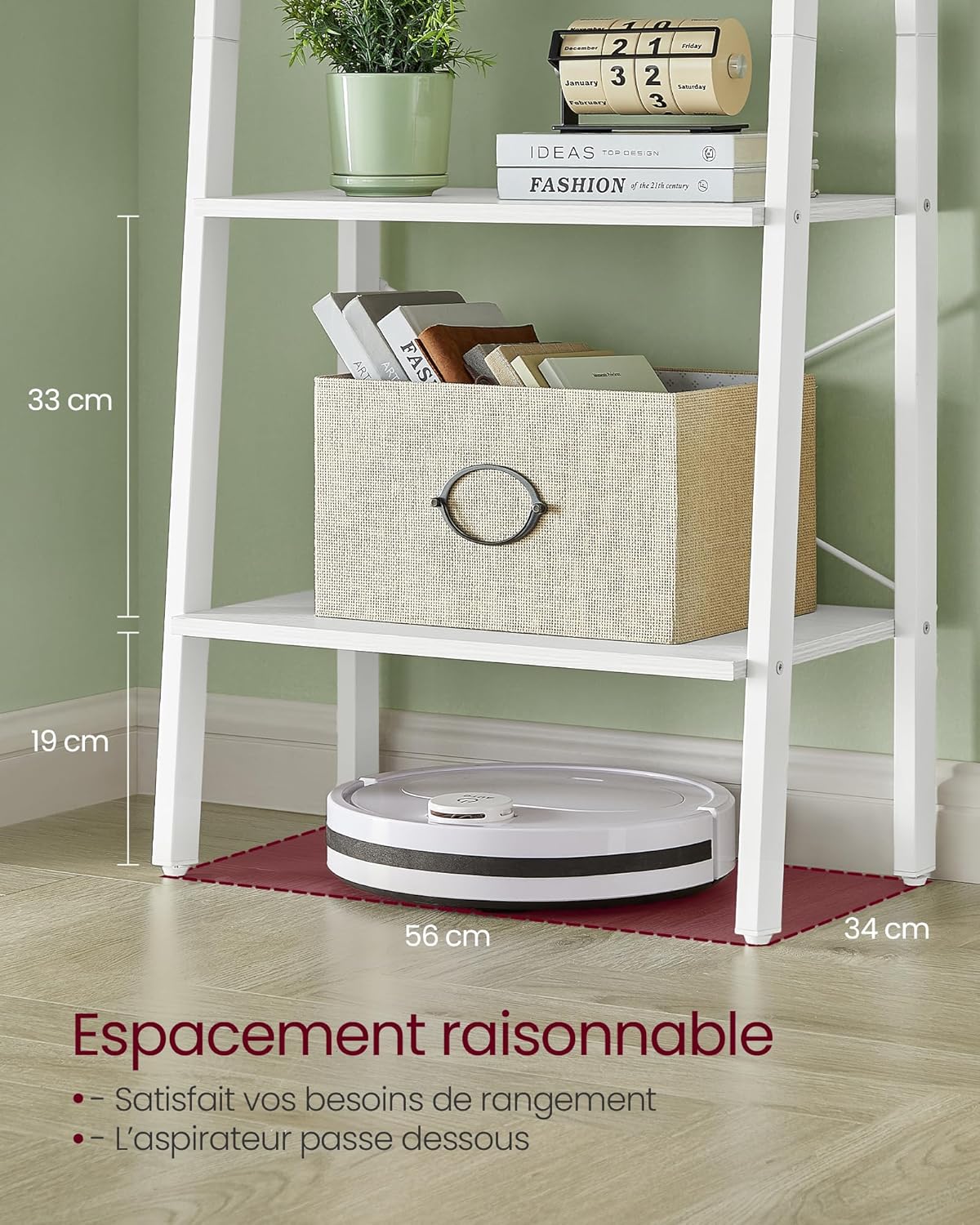 VASAGLE - étagère 4 niveaux rangement acier, blanc érable, LLS044W44