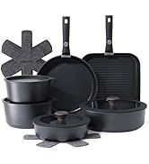 SENSARTE Set de Casseroles et Poêles 17 Pièces - Revêtement Granit Antiadhésif - Batterie de Cuis...