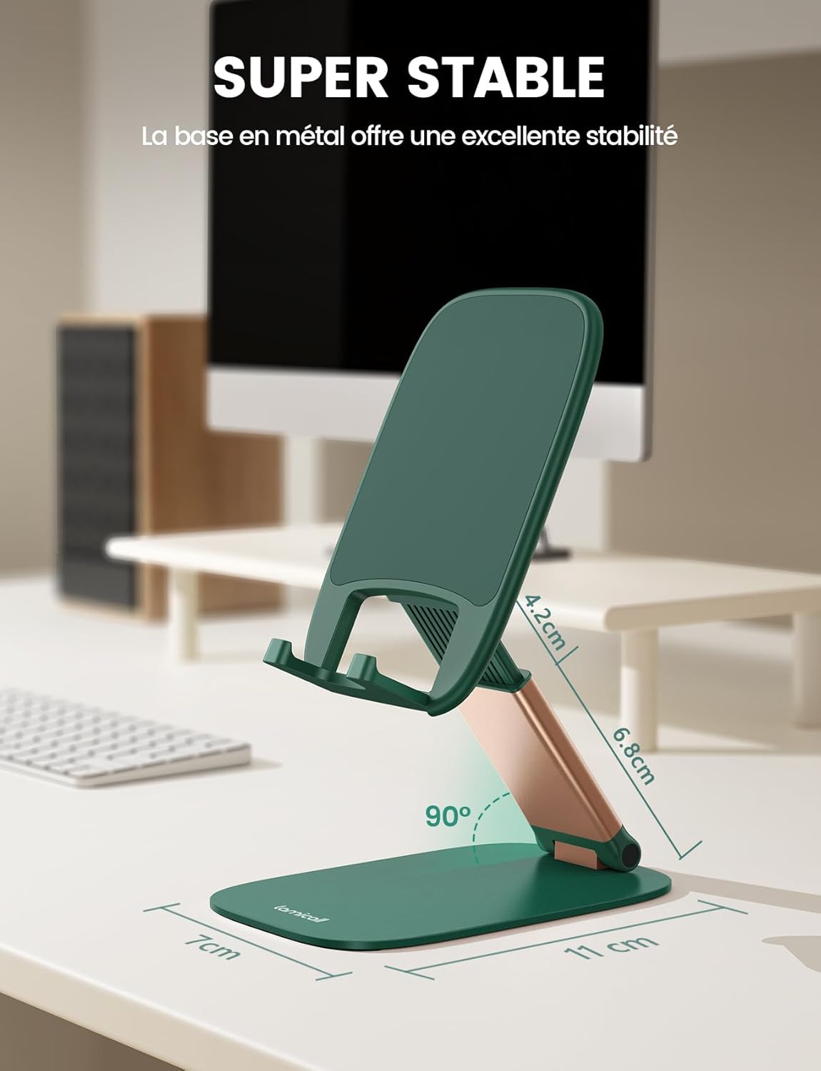 Lamicall - Support téléphone pliable - 15mm ultrafin, base métal, hauteur et angle réglables