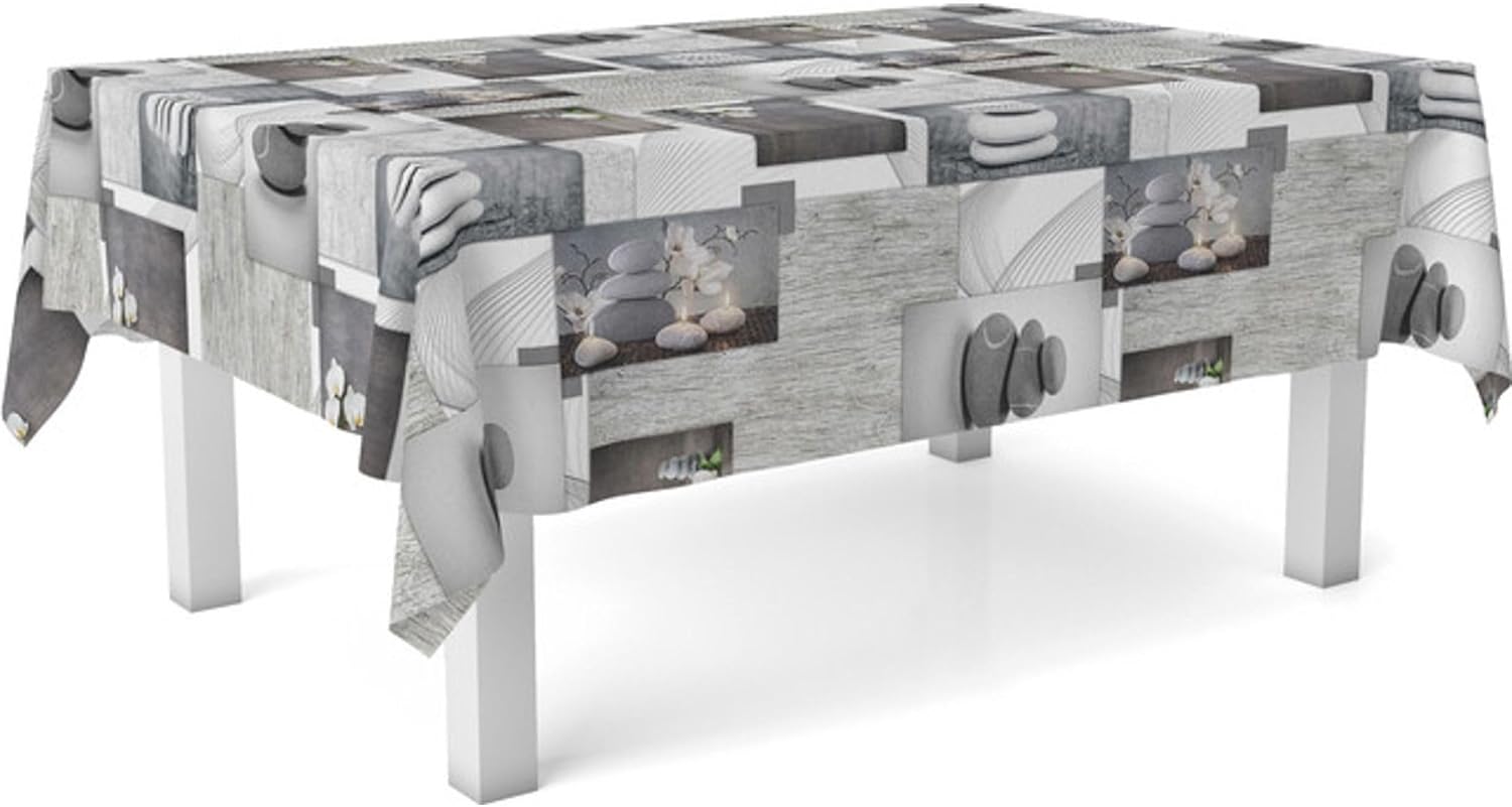Nappe en toile cirée - Zen Pierres - 220x140 cm - résistante, imperméable