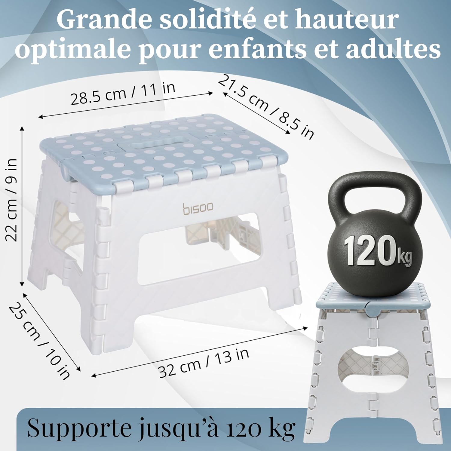 Bisoo - Tabouret pliant enfant 22cm - plastique bleu, sûr, portable