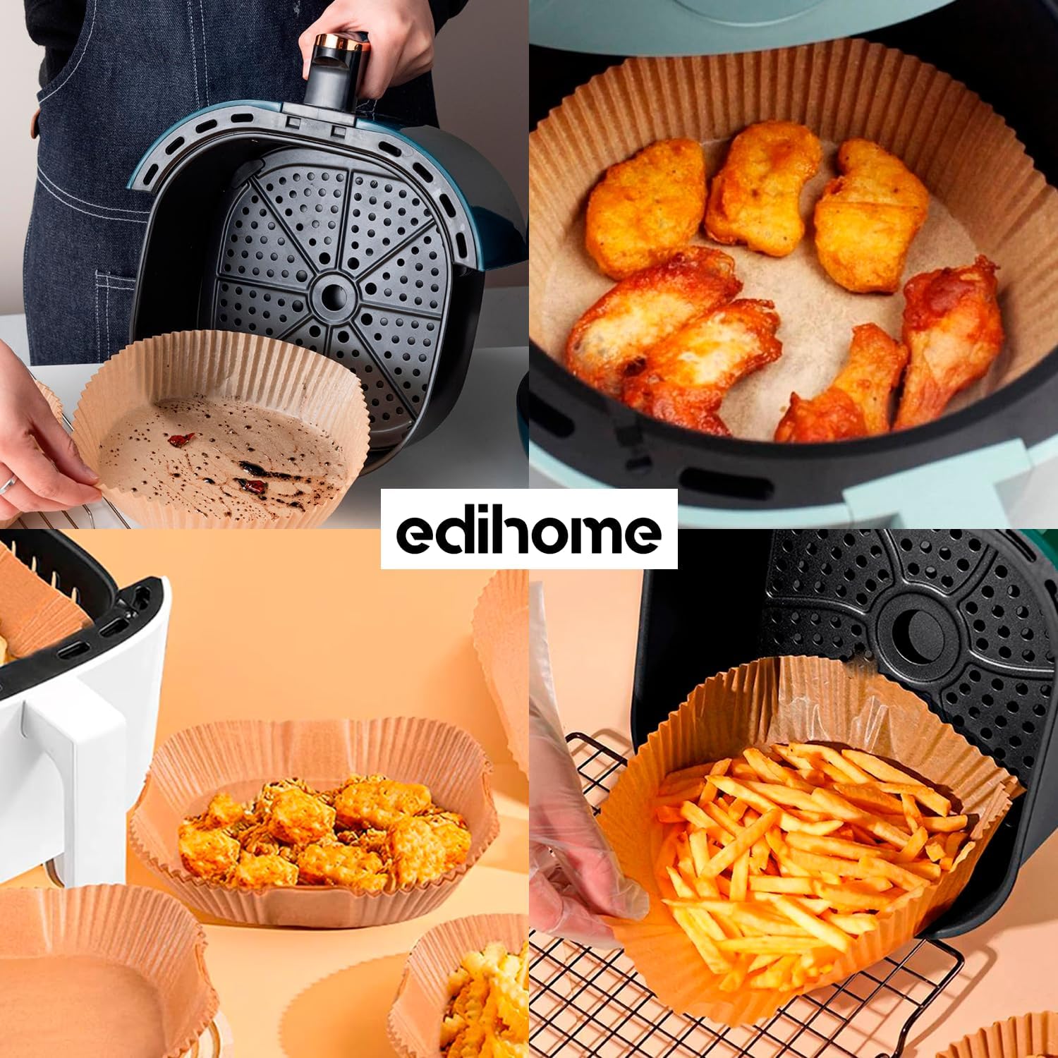 edihome - Papier Cuisson Air Fryer - 16-20 cm - 100 unités, jetable, BPA free