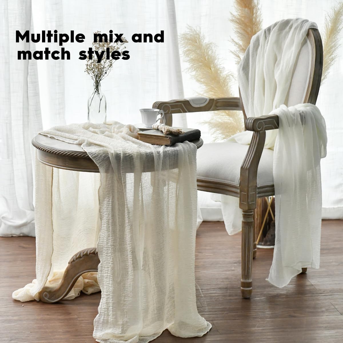 Artoid Mode - lot de 6 chemins de table - 300 cm - gaze mousseline bohème beige, décoration mariage