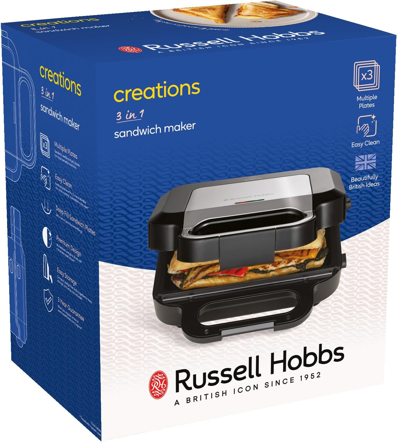 Russell Hobbs – Croque-Monsieur 3en1, plaques antiadhésives, extra profondes, 26810-56