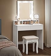 VASAGLE Coiffeuse avec Éclairage LED, Luminosité Réglable, Coiffeuse avec Miroir, Cosm...