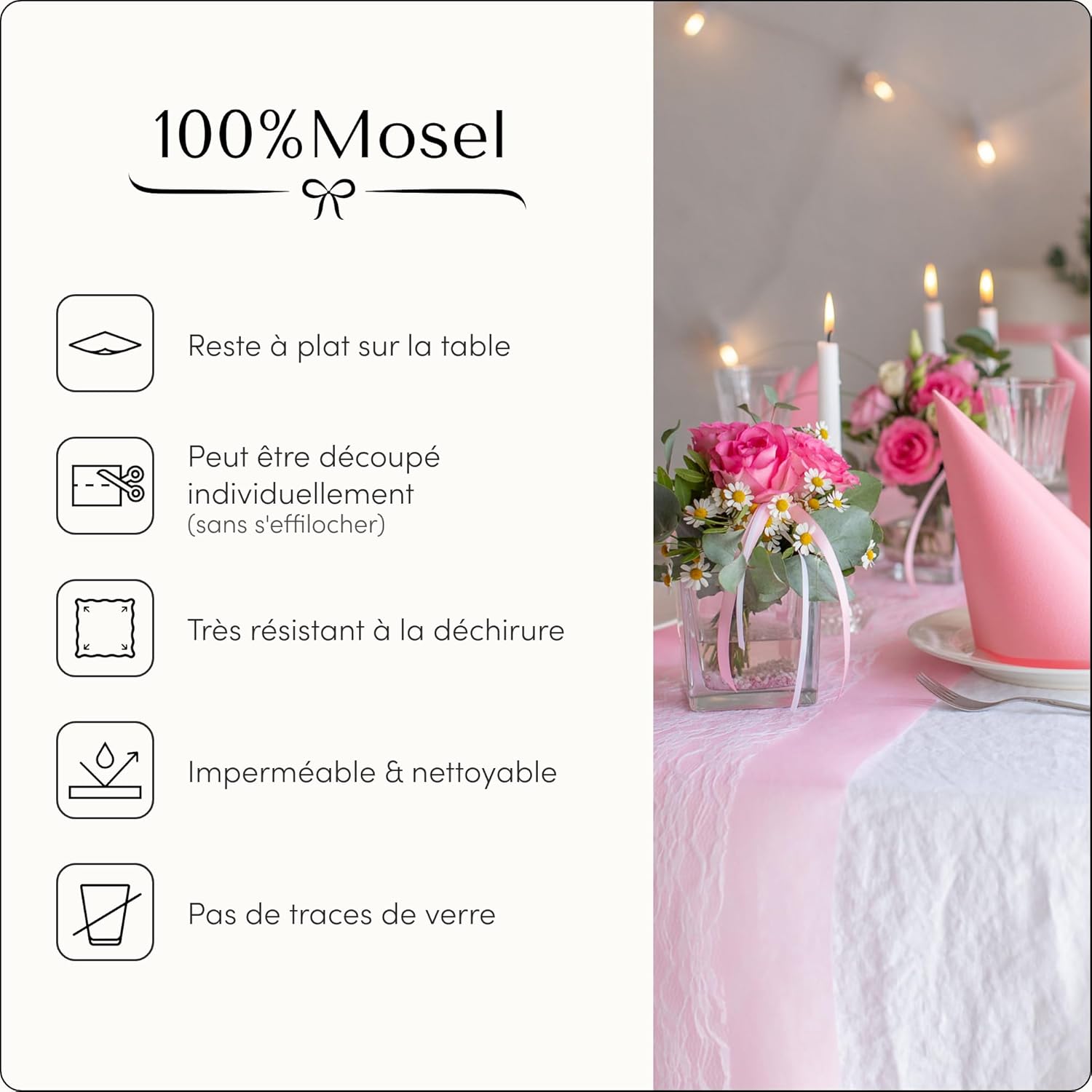 100%Mosel - Chemin de table non-tissé - 30x250cm - décorations événements