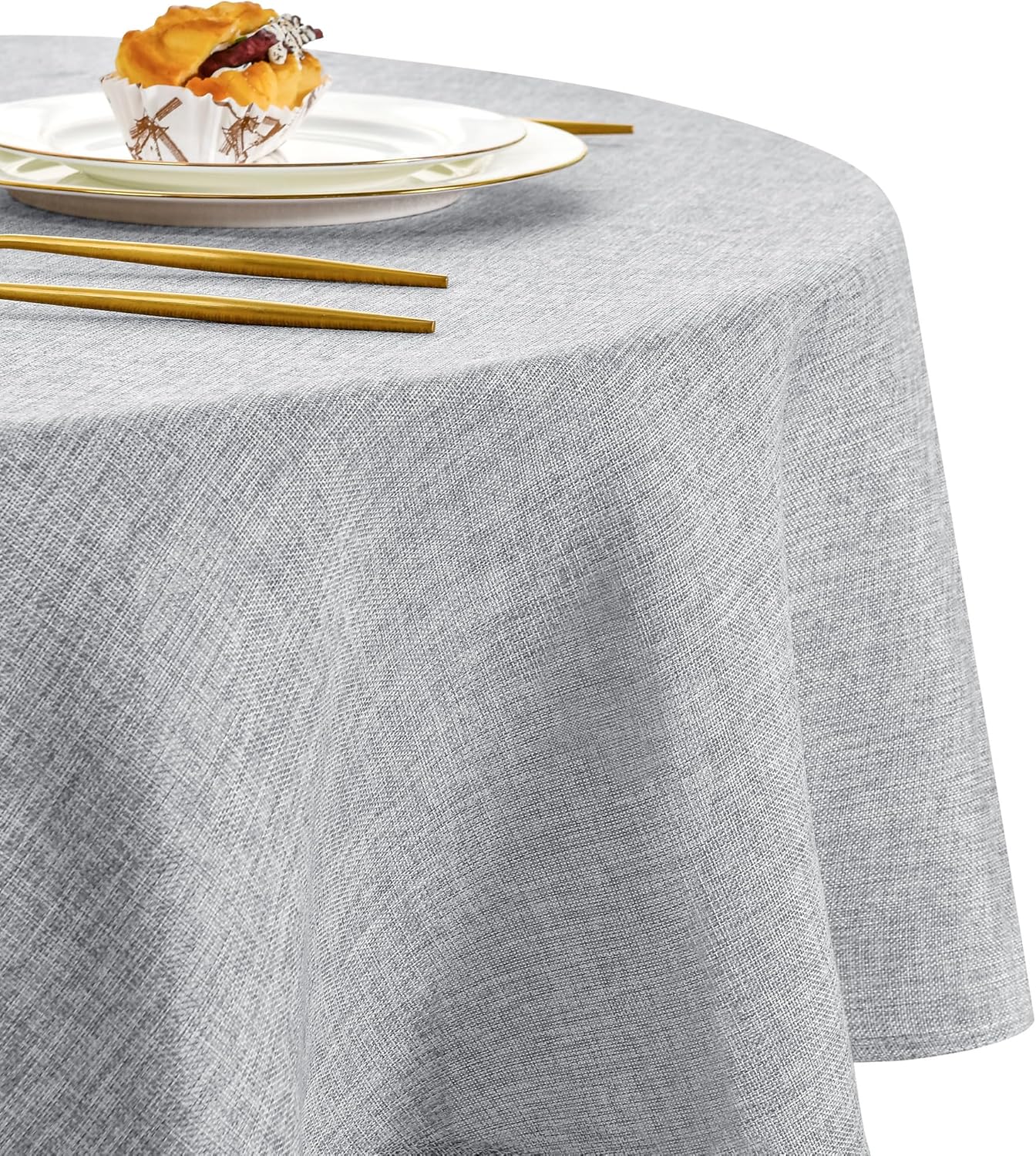 DWCN - Nappe ronde lavable imperméable 140 cm effet lin Gris Clair