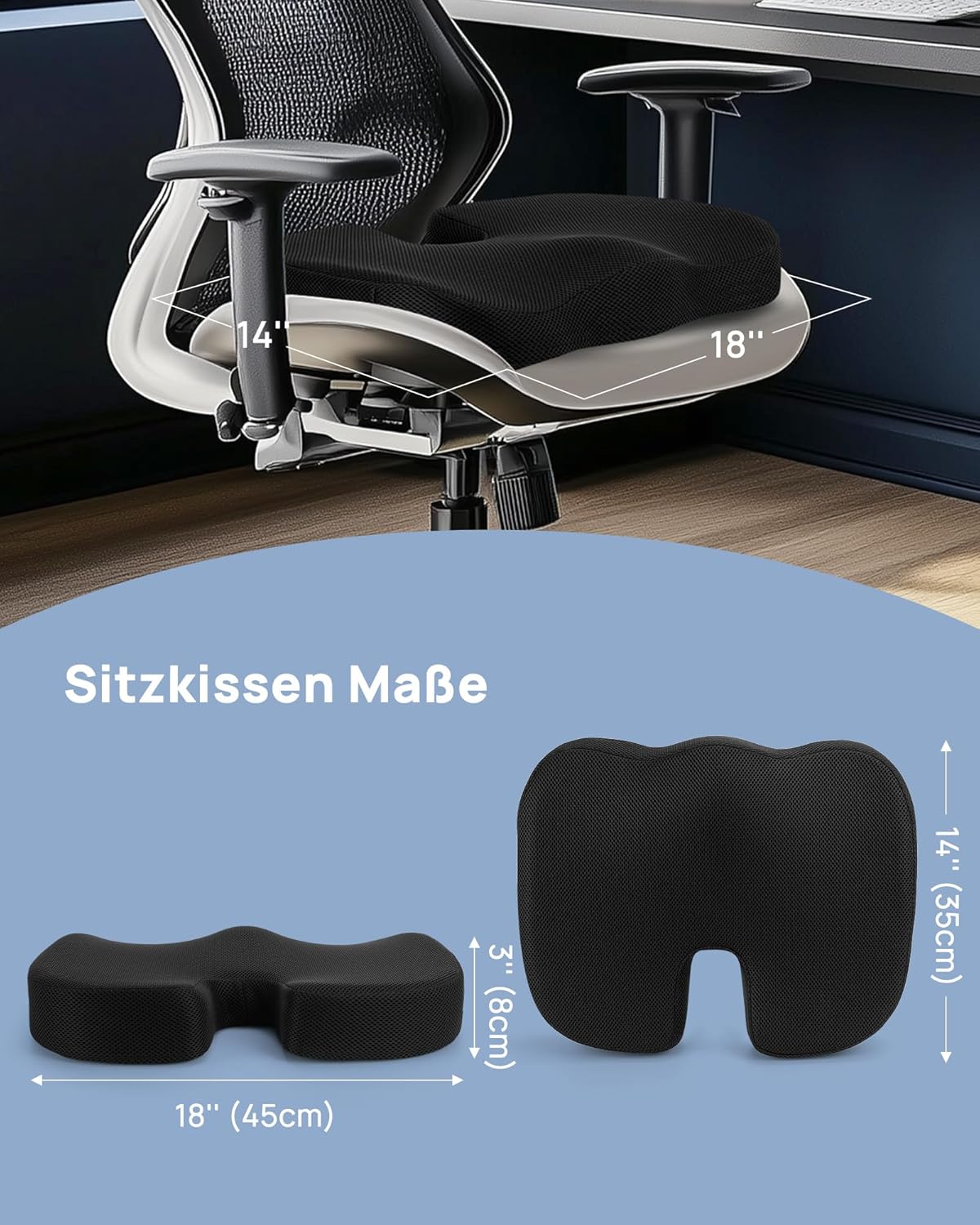 Feagar - Coussin Coccyx Orthopédique - mémoire de forme, ergonomique, antidérapant, 45x35cm