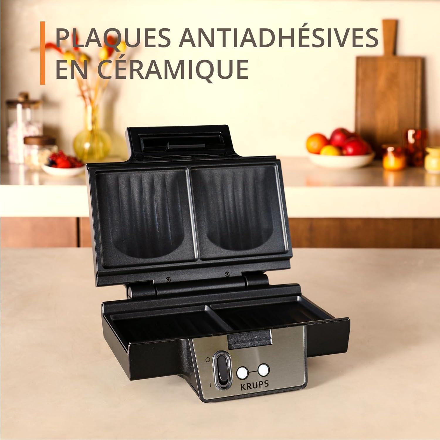 Krups - croque-monsieur compact acier inox, plaques céramique, FDK464