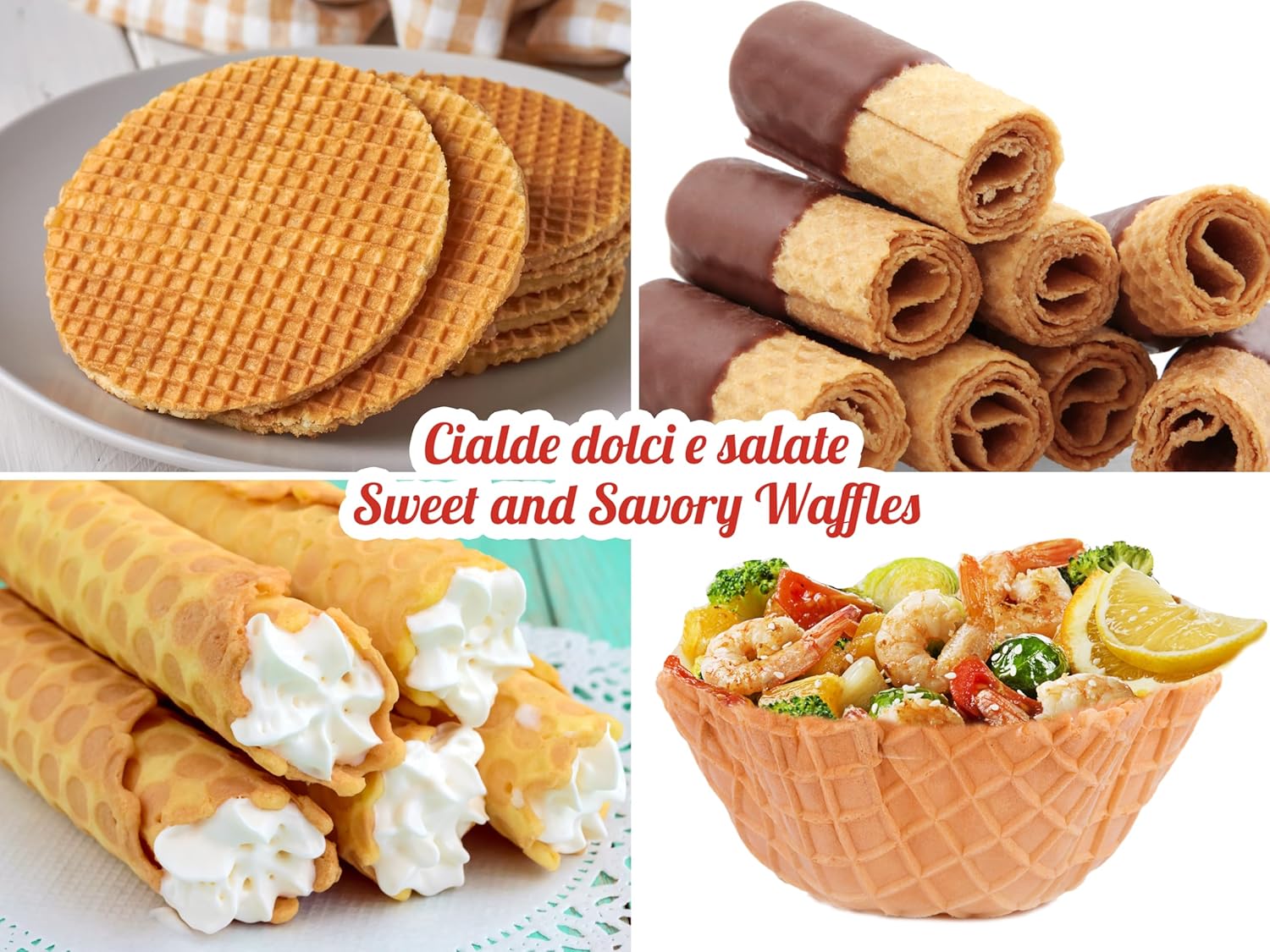 BEPER - gaufrier électrique série P101CUD002 - 18 cm - 1000 W, poignée isolante, accessoires cônes inclus - P101CUD002