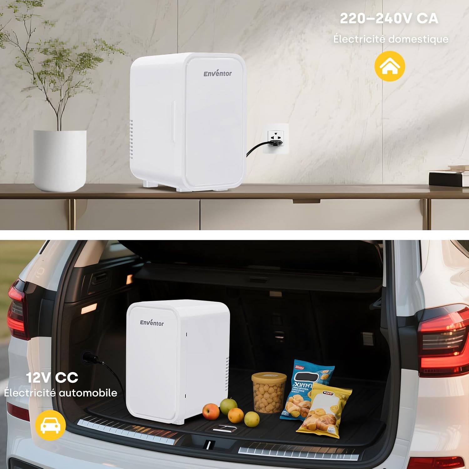 Enventor - Mini Frigo série compacte - 6L - AC/12V, chaud/froid, portable