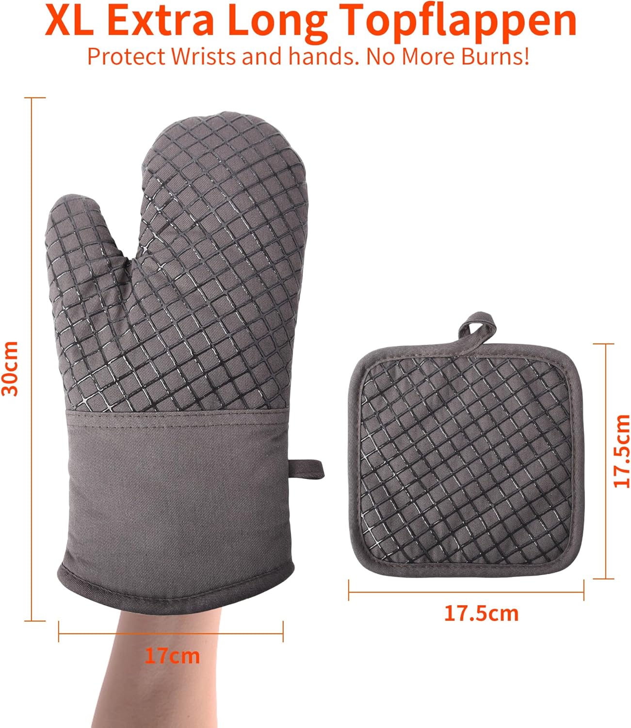 Maniques de Cuisine - lot de 4 - coton doux, silicone épais, antidérapant, résistantes à la chaleur, longues et flexible