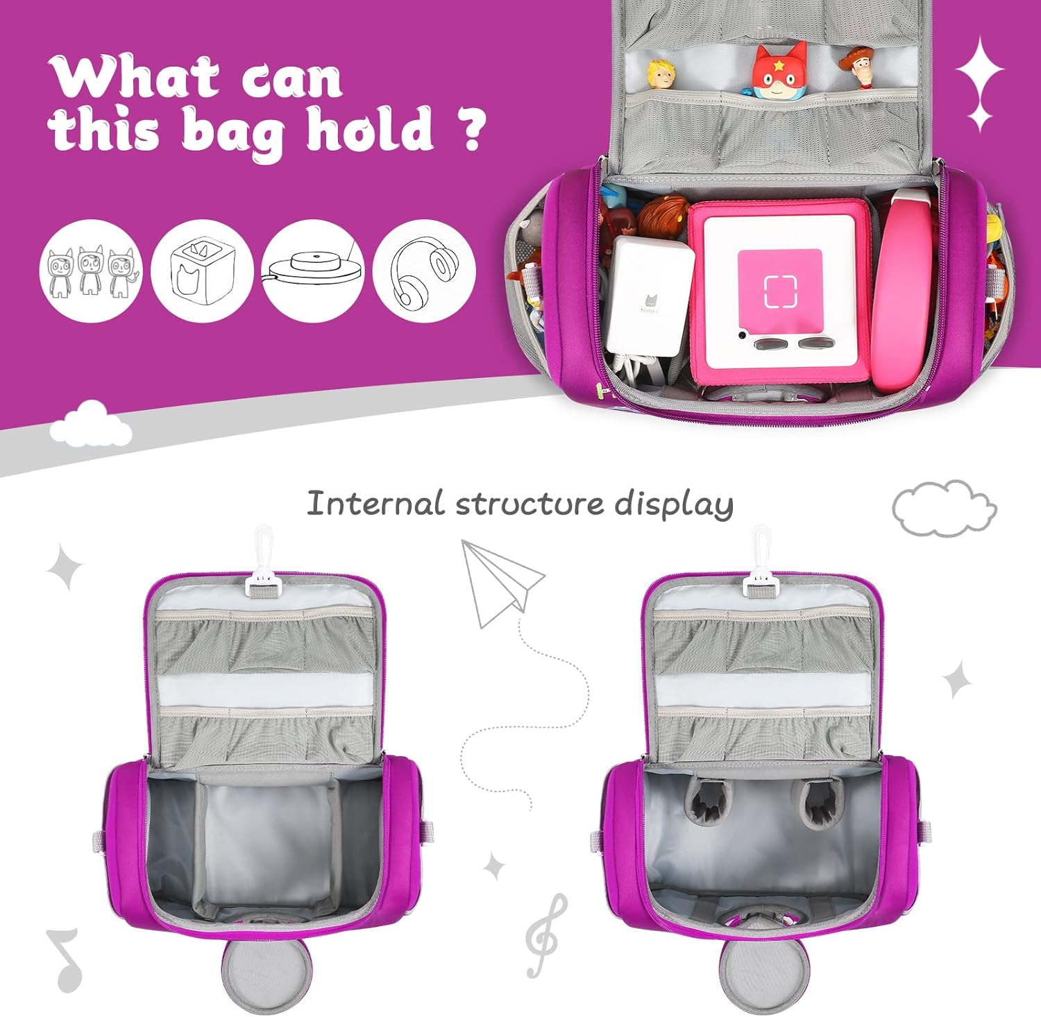 Étui de transport Toniebox - violet - organiseur compact, pour figurines et accessoires