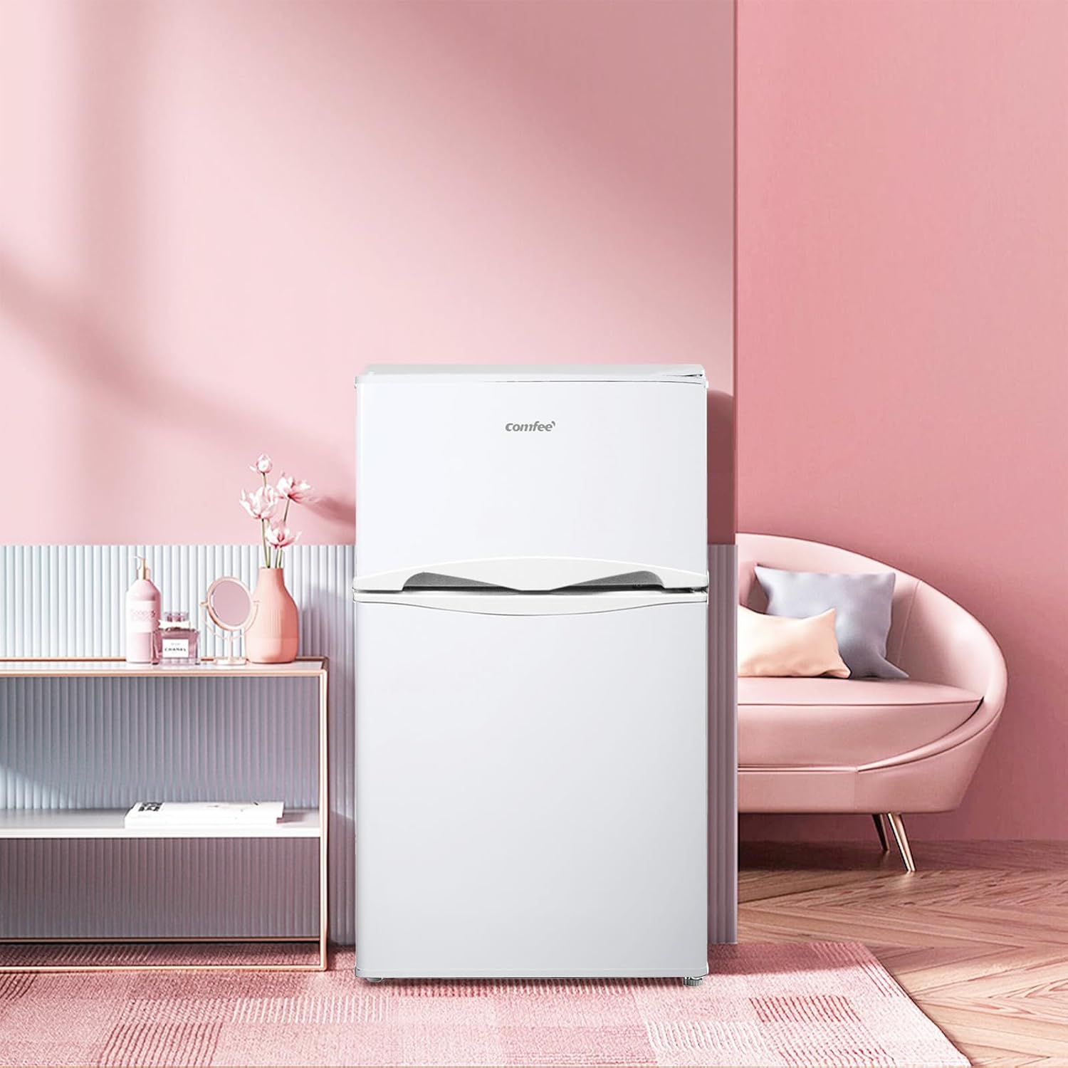 COMFEE' - réfrigérateur congélateur 87L - éclairage, étagères amovibles, portes réversibles, thermostat réglable - RCT87